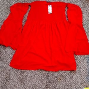 Red tube dress with attached sleeves